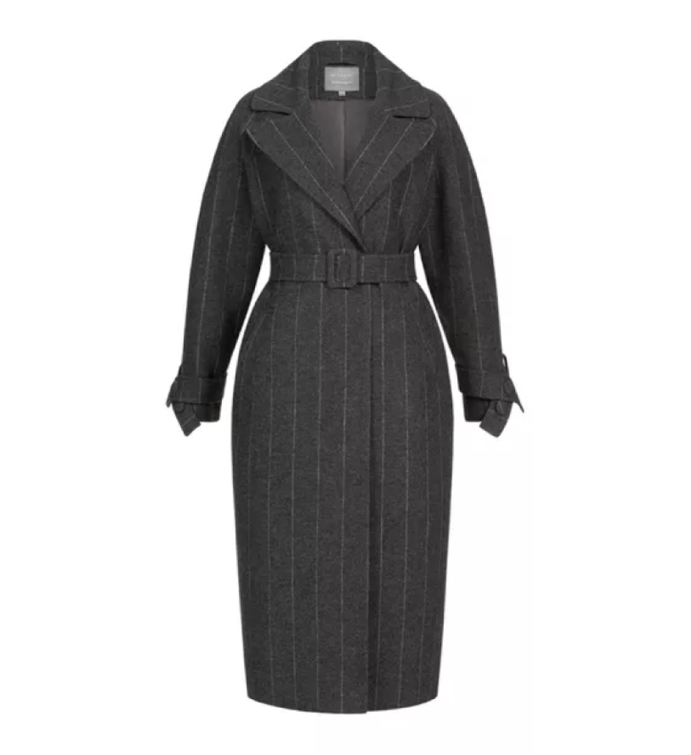 Пальто BAZHANE максі зі спущеним рукавом grey striped