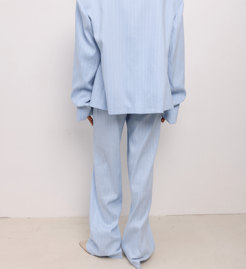 BAZHANE Linen pants on a medium fit with arrows Blue with stripes