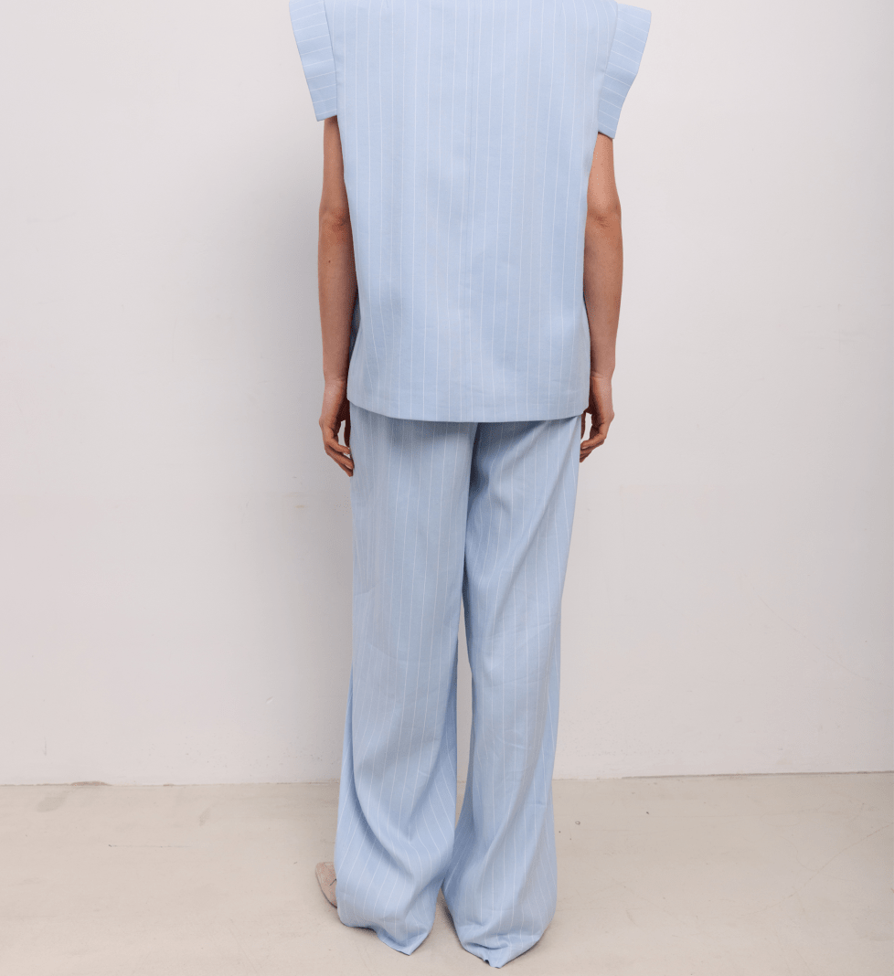 BAZHANE Linen pants relax on a medium fit Blue with stripes 