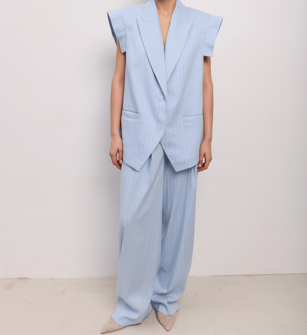 BAZHANE Linen pants relax on a medium fit Blue with stripes 