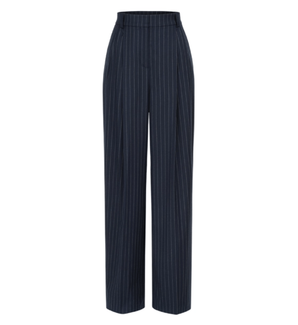 BAZHANE Wollen pants relax on a medium fit blue striped