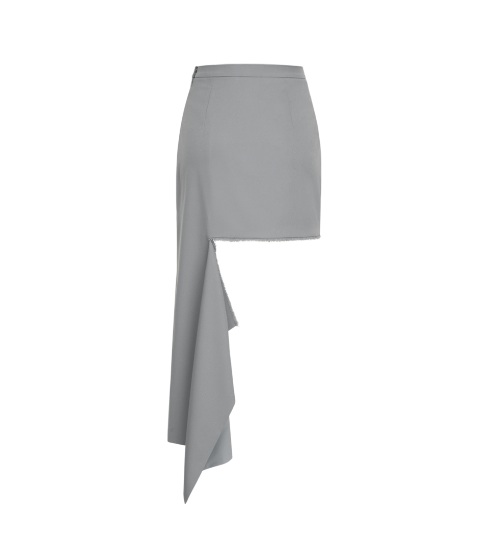 BAZHANE Cotton mini skirt with a cut off part grey