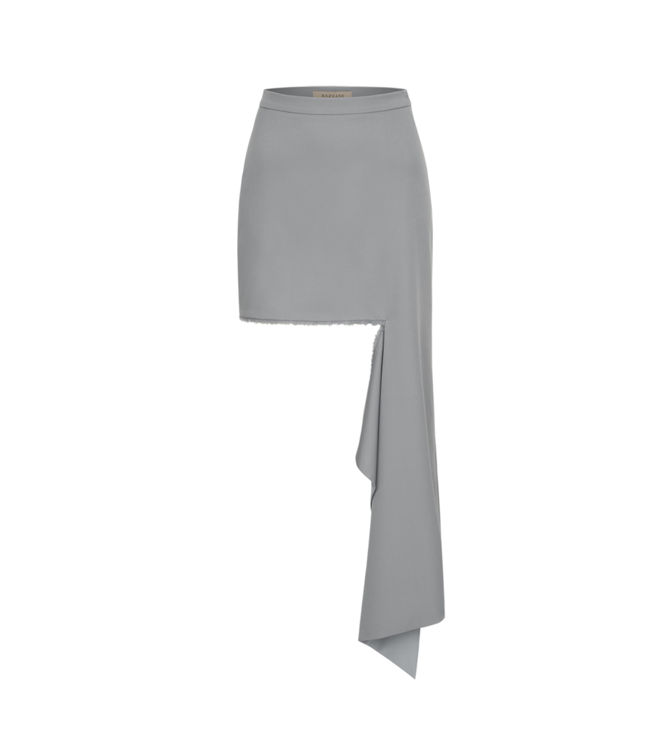BAZHANE Cotton mini skirt with a cut off part grey
