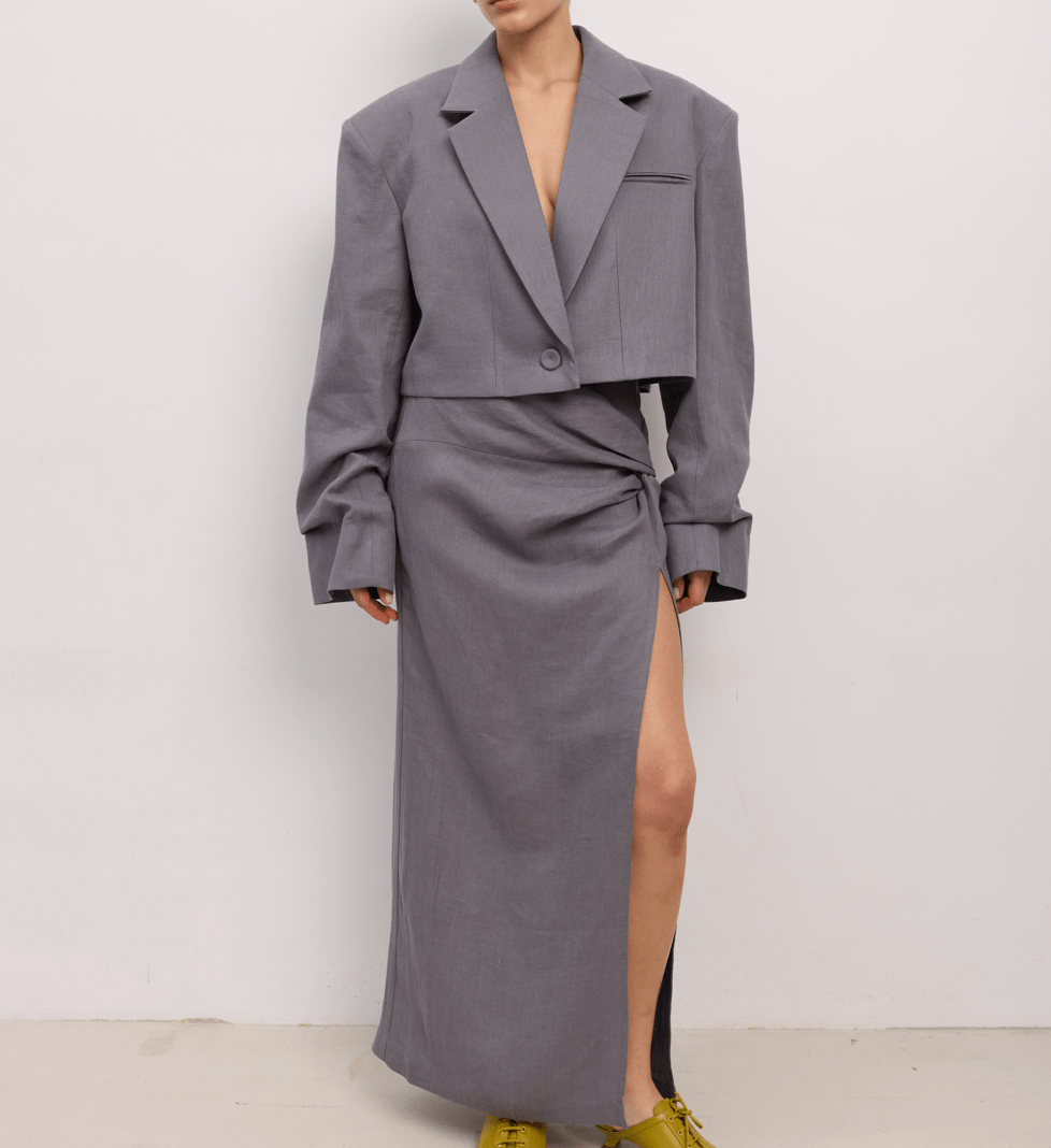 BAZHANE linen maxi skirt with knot graphite