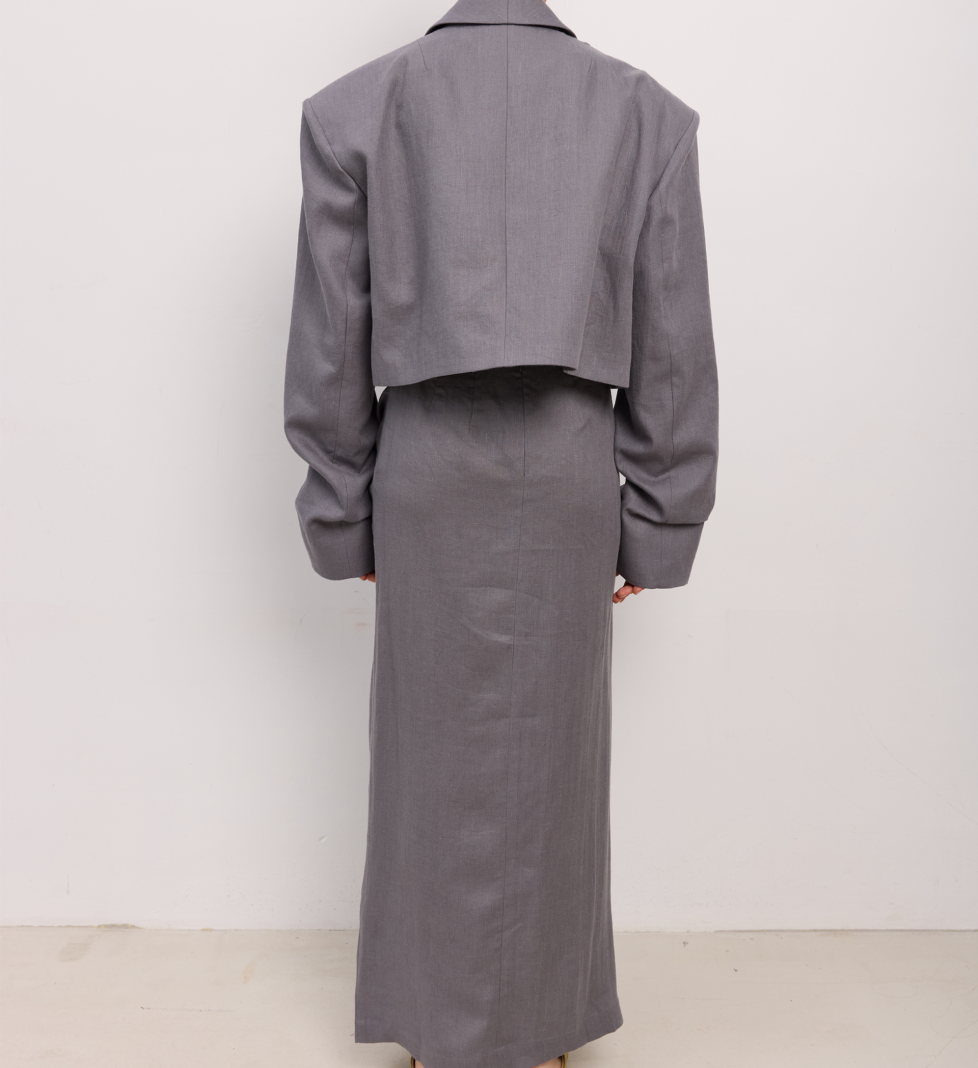 BAZHANE linen maxi skirt with knot graphite