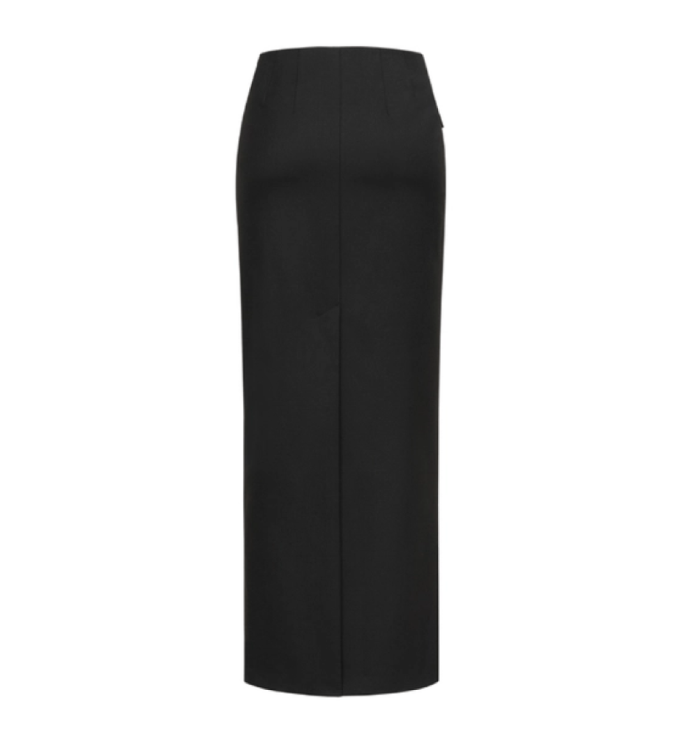 BAZHANE woolen mid-rise maxi skirt black