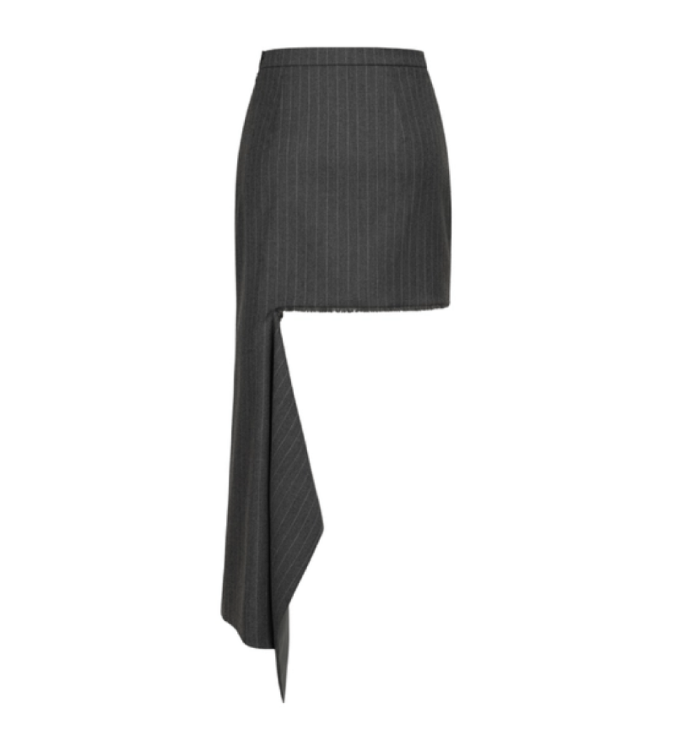 BAZHANE Woolen mini skirt with cut-off detail grey striped