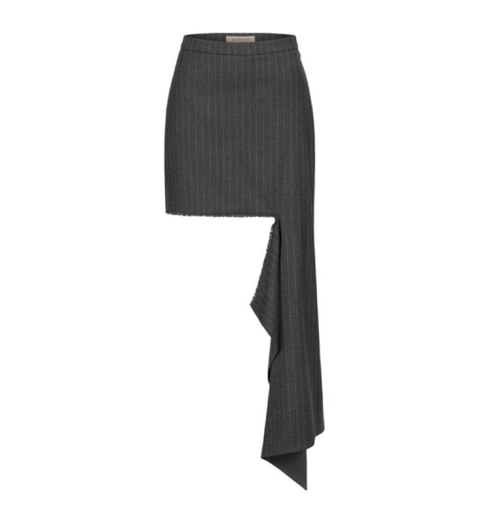 BAZHANE Woolen mini skirt with cut-off detail grey striped