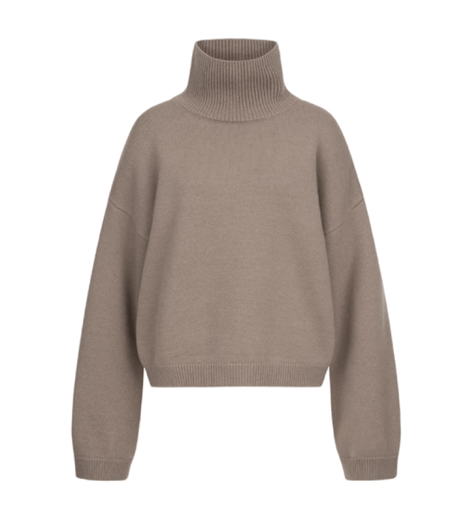 BAZHANE cropped oversized sweater brown