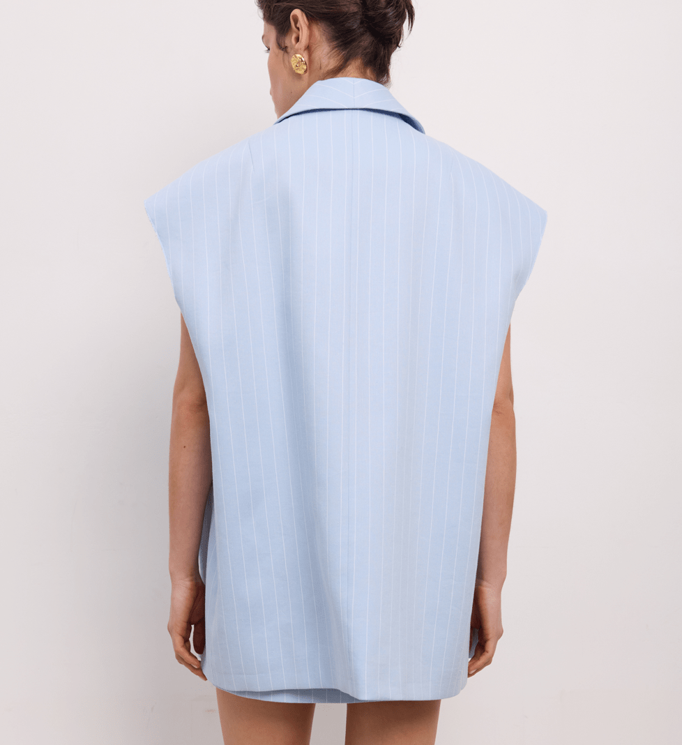 BAZHANE Linen oversized vest Blue with stripes