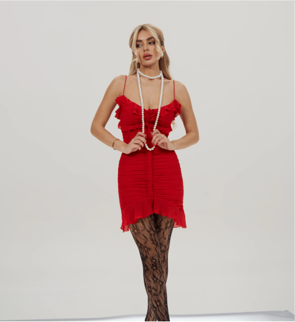 be:POSH red draped chiffon mini dress