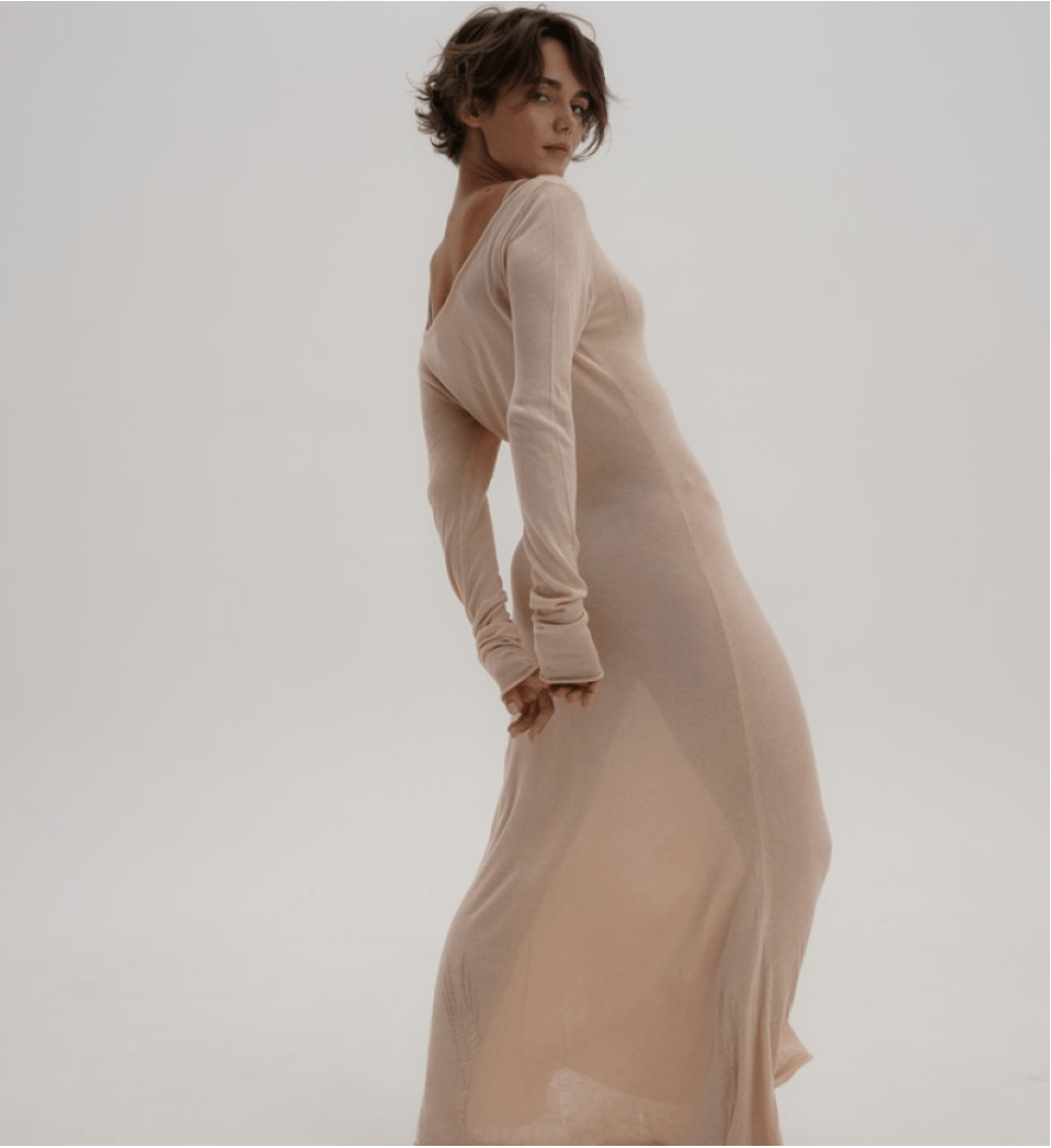 BlackSeaTribe Spikelet Knitted Beige maxi dress