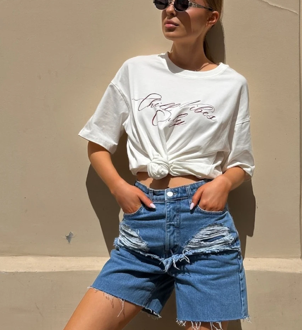 Blazh Distressed Straight Cut Shorts Blue