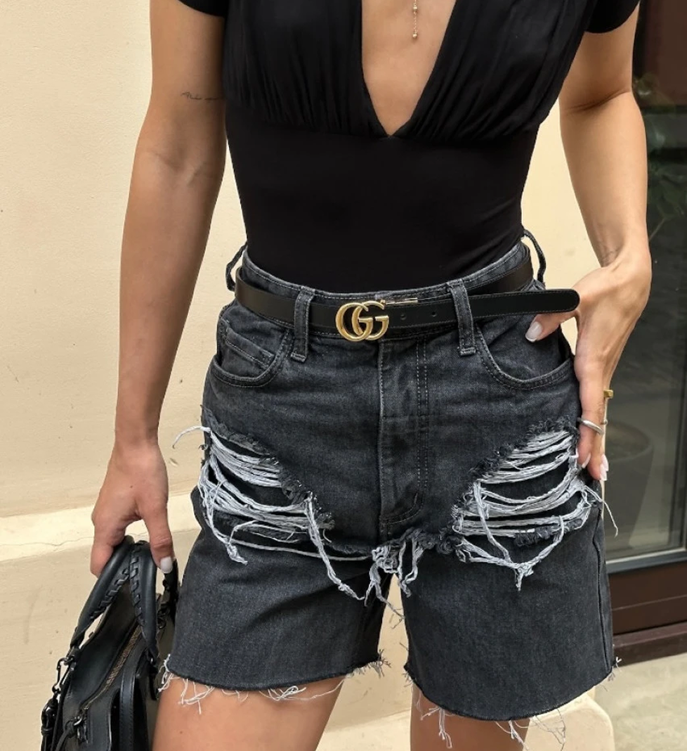 Blazh Distressed Straight Cut Shorts Grey