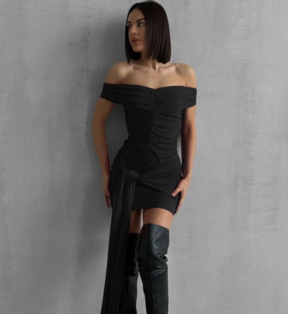 BLAZH' Mini dress with drape and tail black