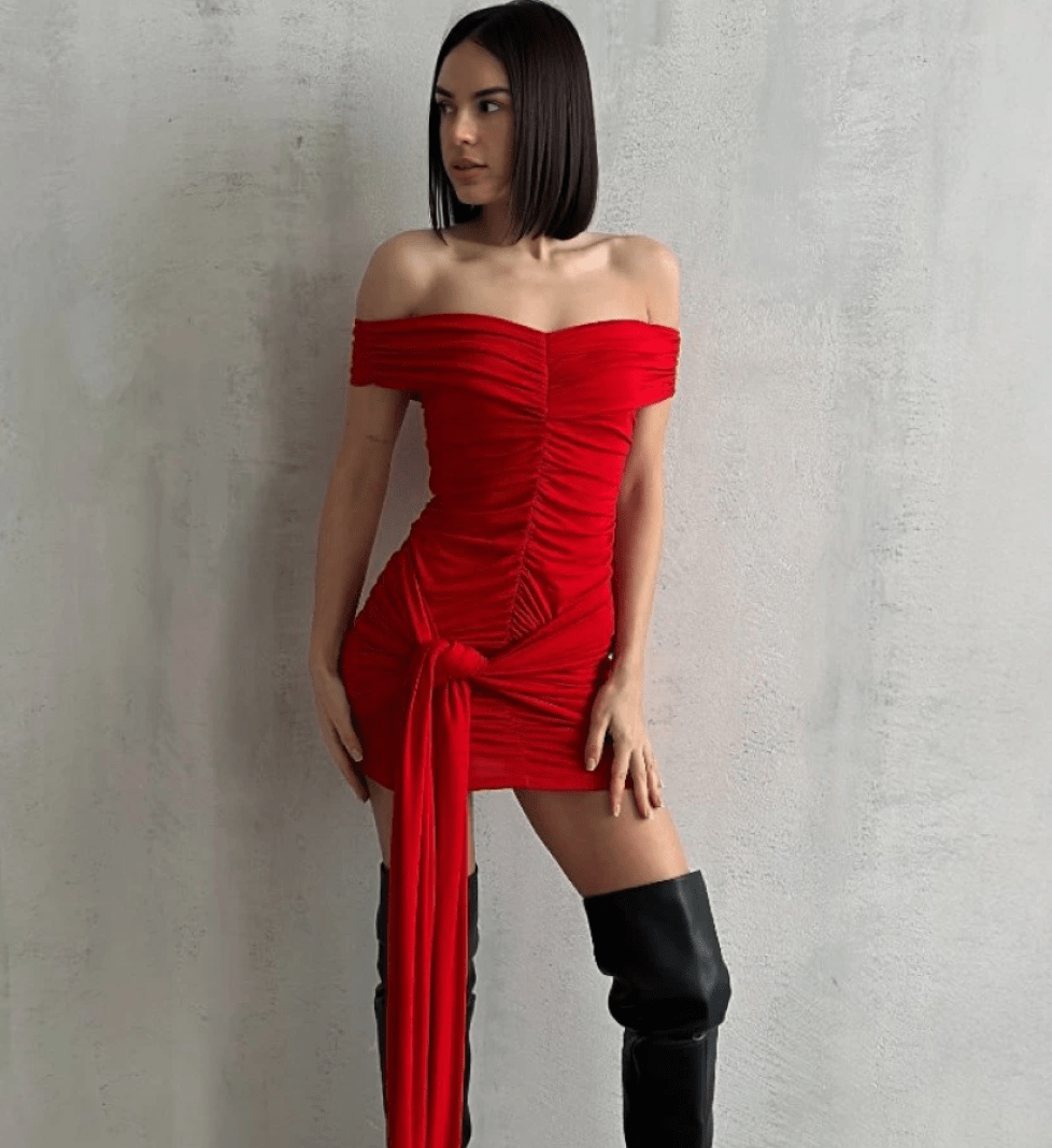 BLAZH' Mini dress with drape and tail red