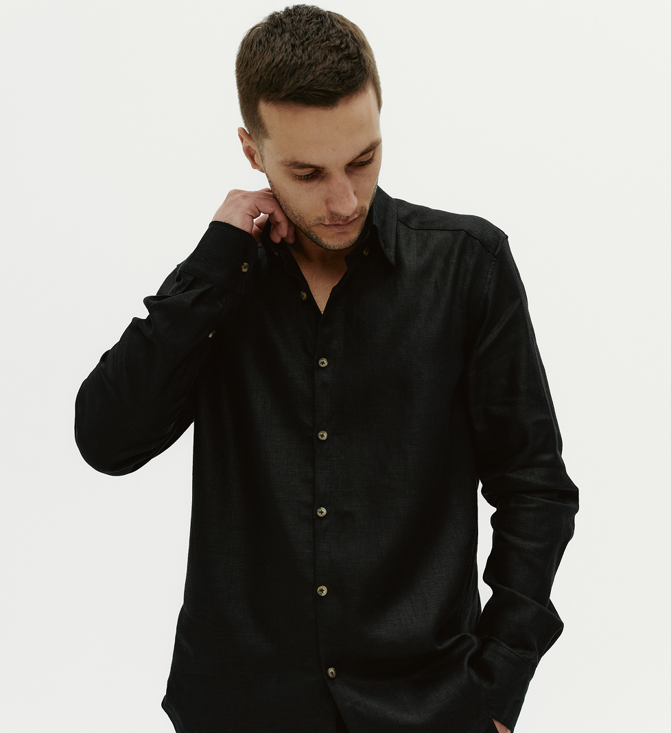 Blow Fashion Men's black linen shirt