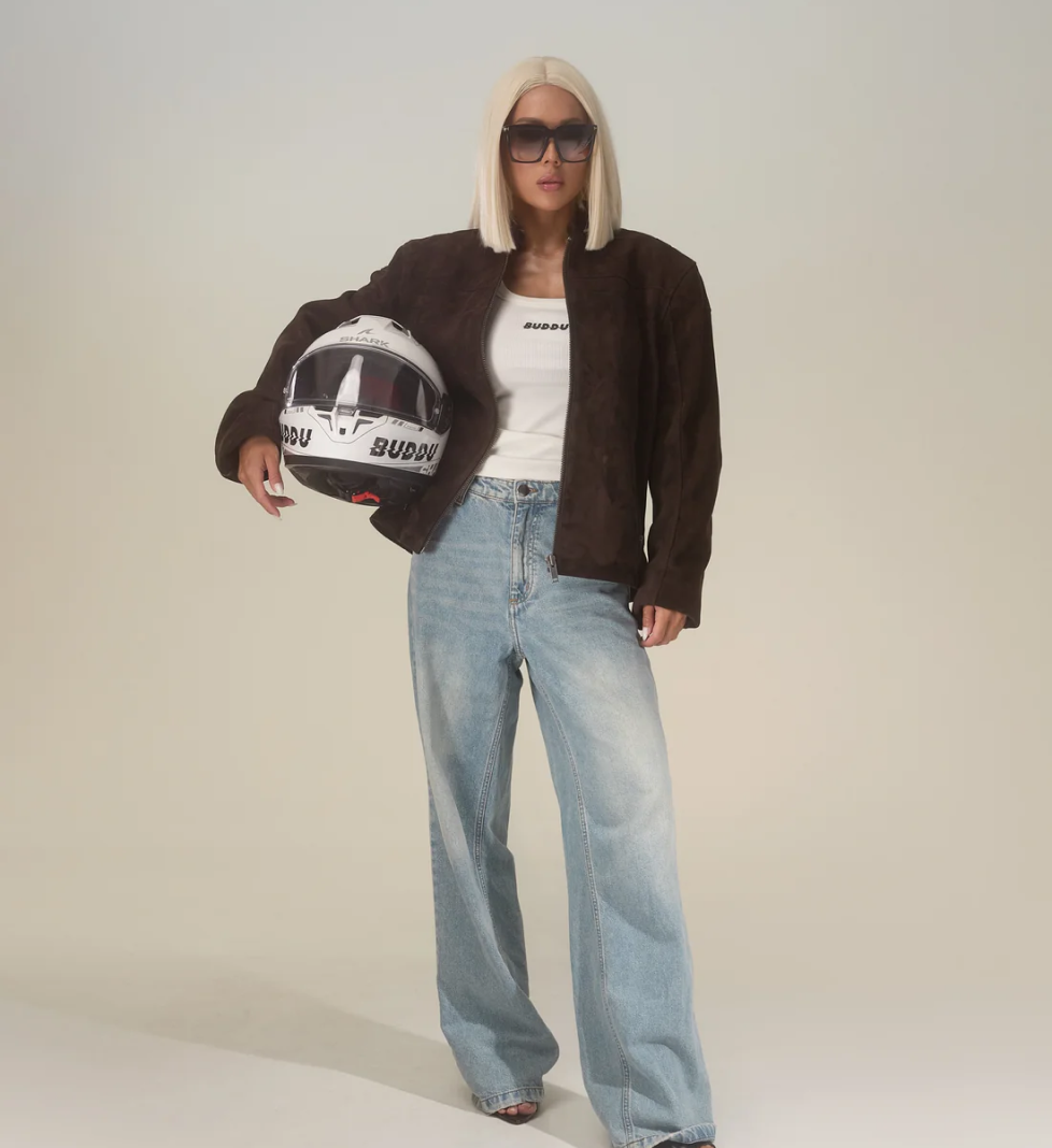 BUDDU suede bomber jacket chocolate