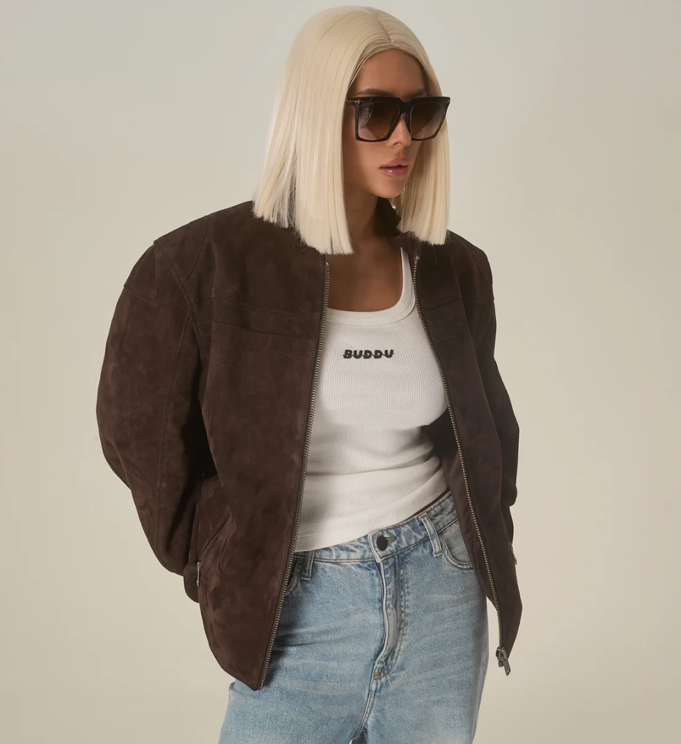 BUDDU suede bomber jacket chocolate
