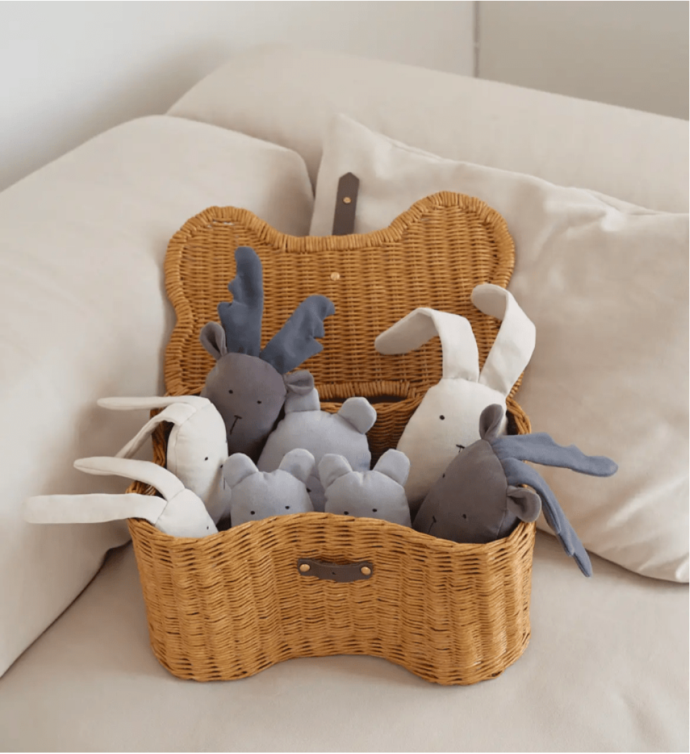 CHOUCHOU basket for toys wicker basket with leather inserts