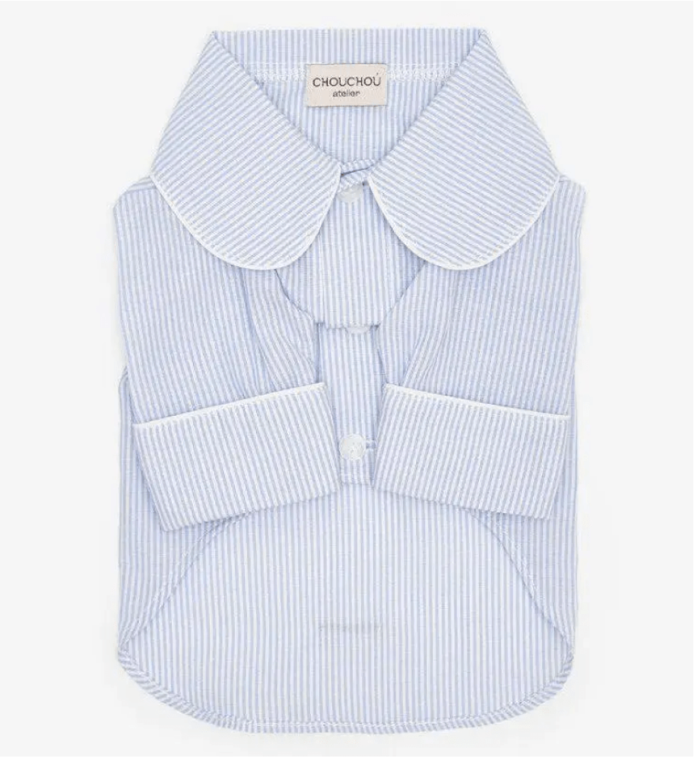 CHOUCHOU shirt with edging for dogs blue with small stripes