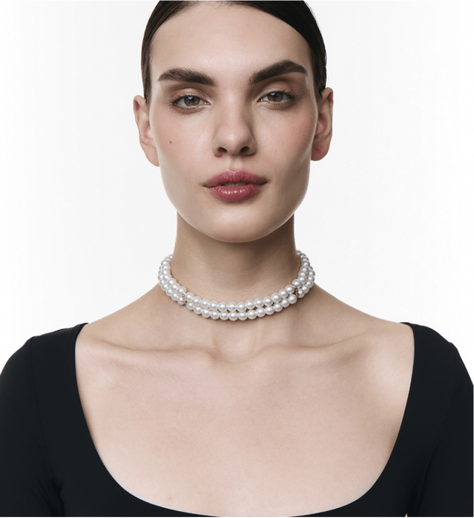 Grains De Verre Choker "2 ROWS" White Ceramic Beads Gold