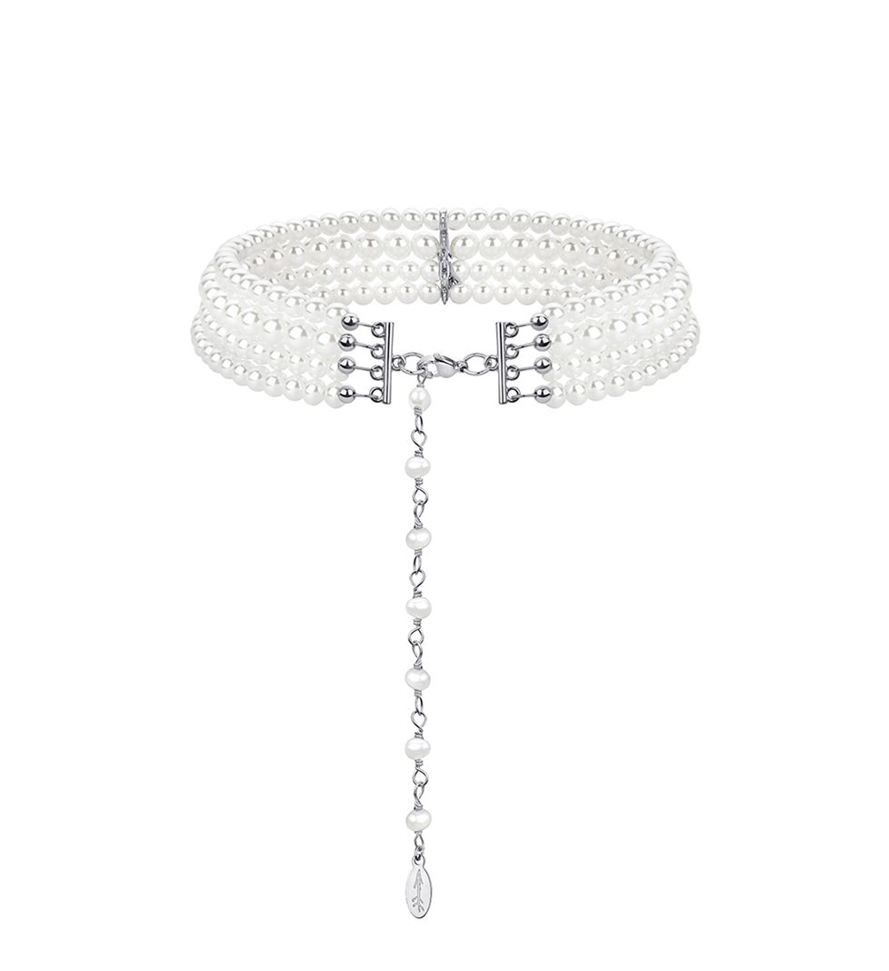 Чокер Grains De Verre "ANNA" с керамическими бусинами и кристалом Silver
