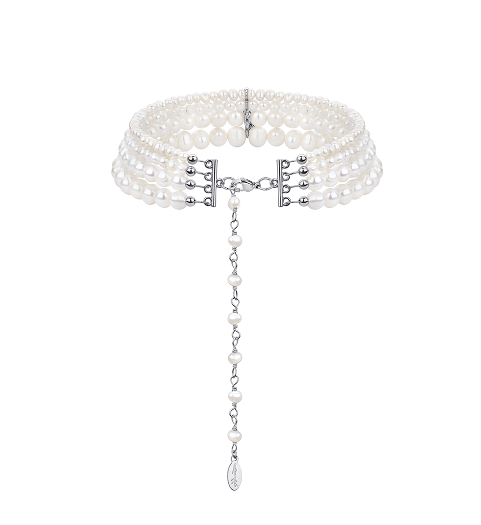Чокер Grains De Verre "ANNA" с жемчугом и кристалом Silver
