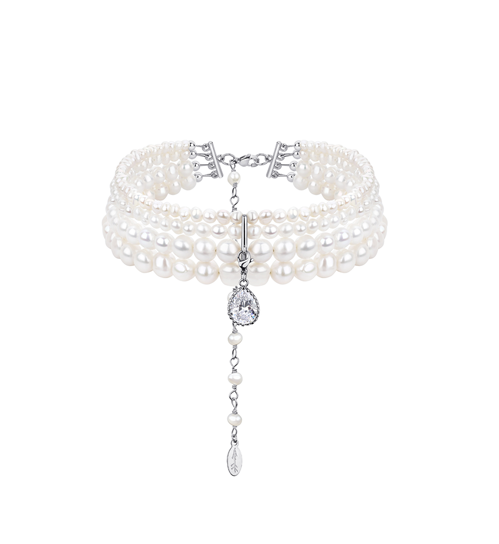 Чокер Grains De Verre "ANNA" с жемчугом и кристалом Silver