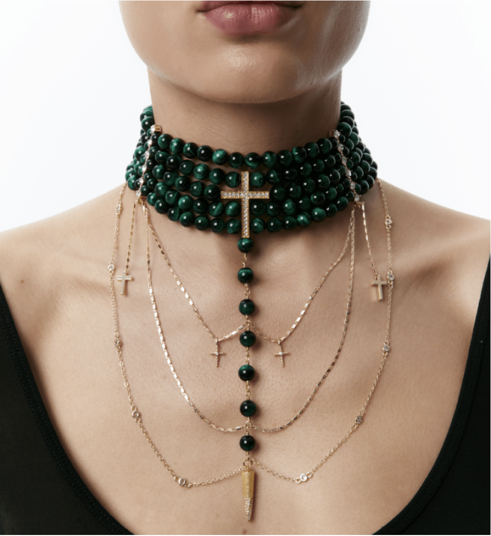Намисто Grains De Verre "INNOCENT" Dark Green With Gold