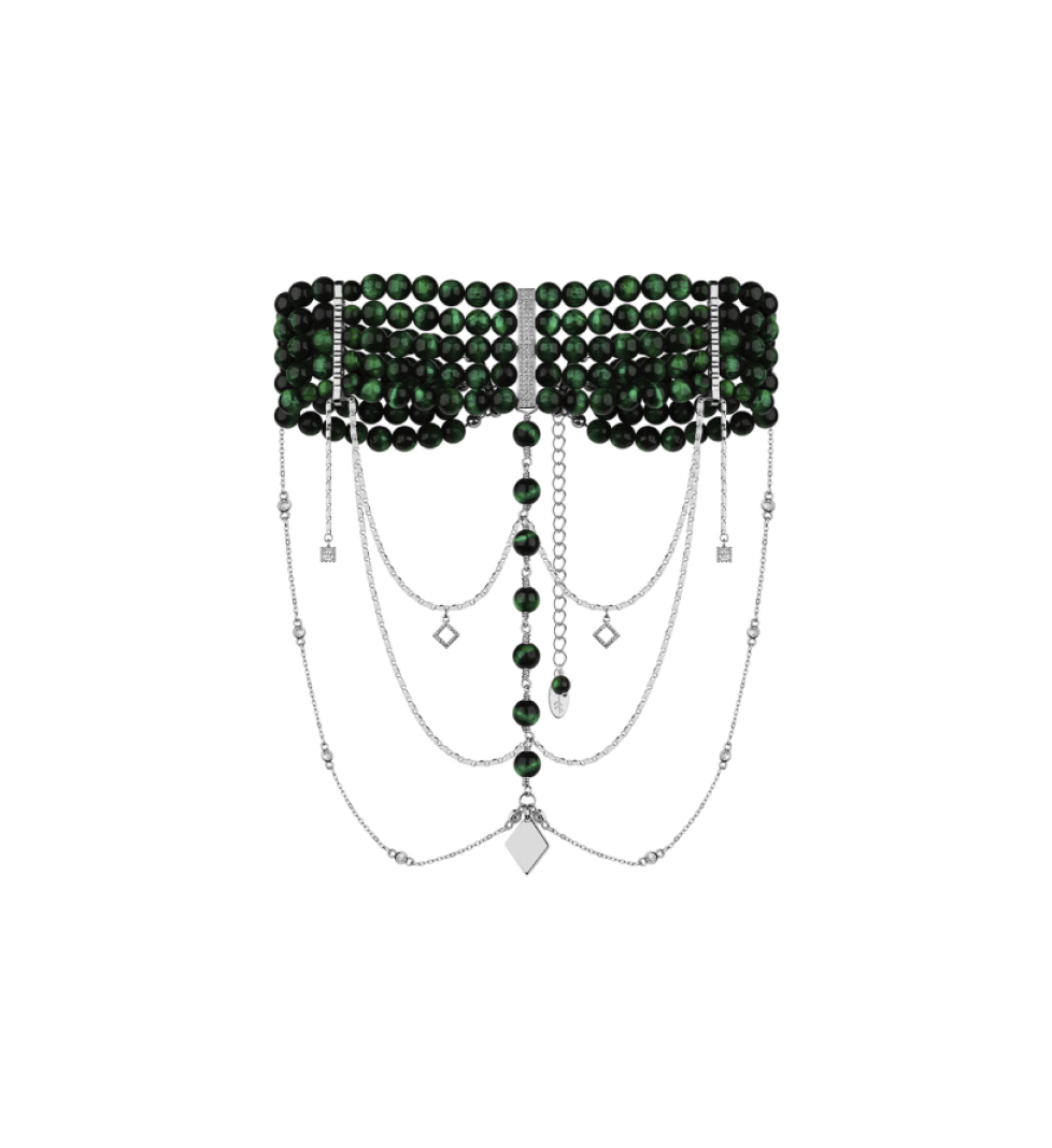 Намисто Grains De Verre "INNOCENT CLASSIC" Dark Green With Silver