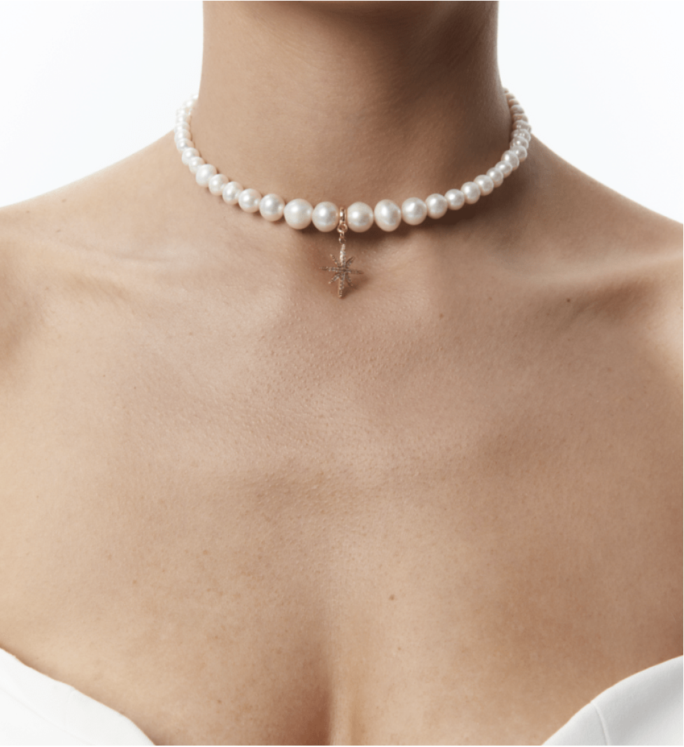 Grains De Verre "MORNING STAR" Choker with pearls Gold
