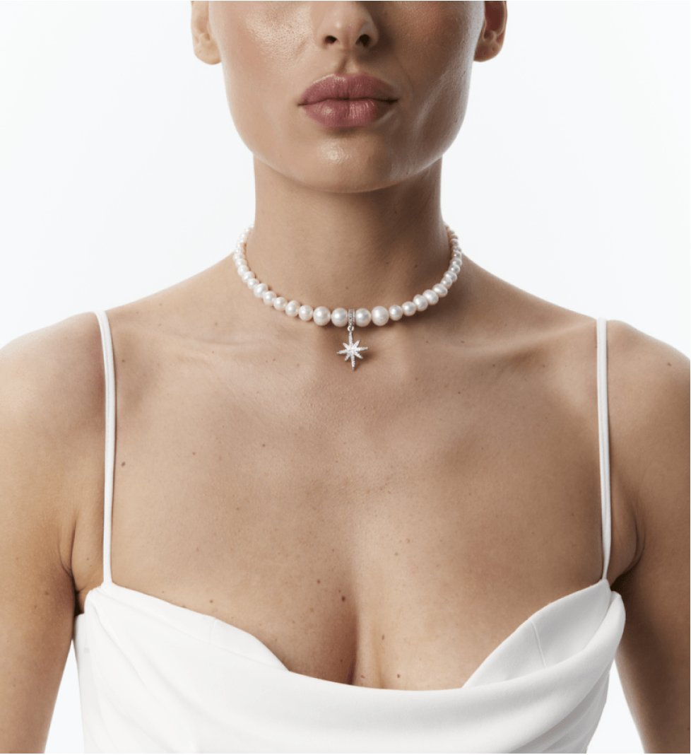 Grains De Verre "MORNING STAR" Choker with pearls Silver