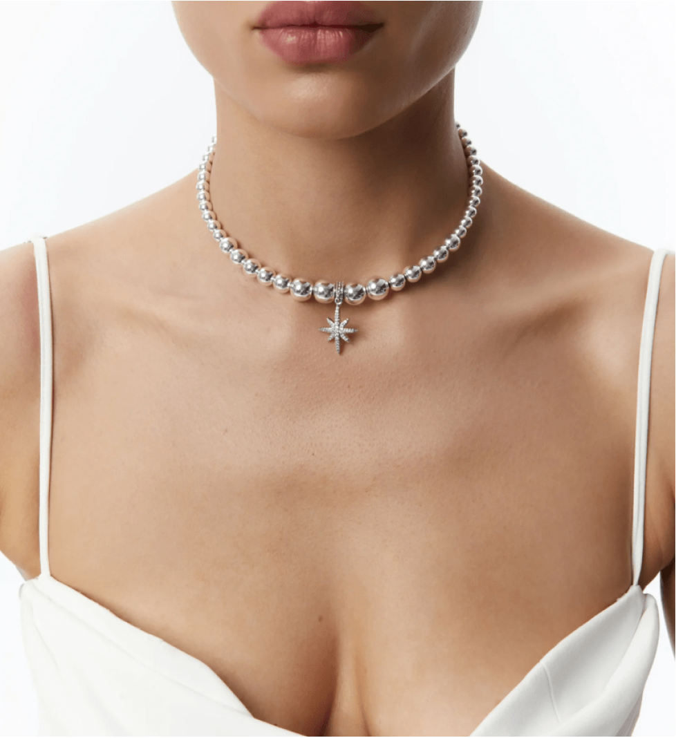 Grains De Verre "MORNING STAR" Choker with beads Silver 925