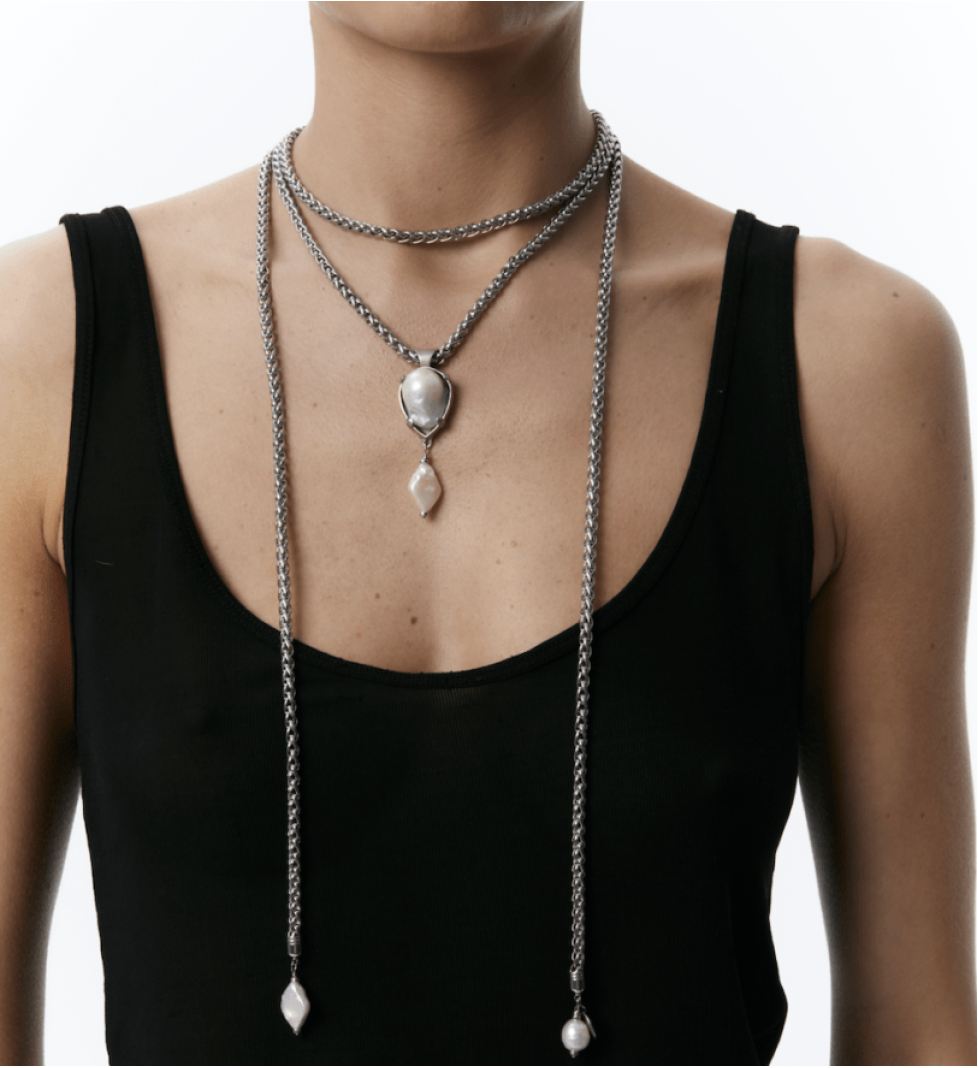 Grains De Verre "ODESA" Double Chain Necklace Silver