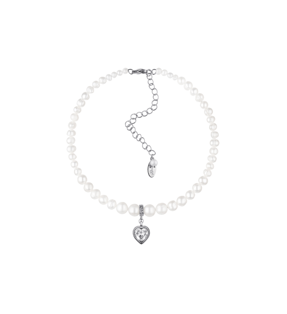 Grains De Verre Pearls Choker With White Heart Silver
