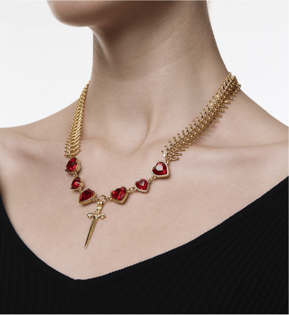 Ожерелье Grains De Verre "SWORD AND HEARTS" Red  Gold