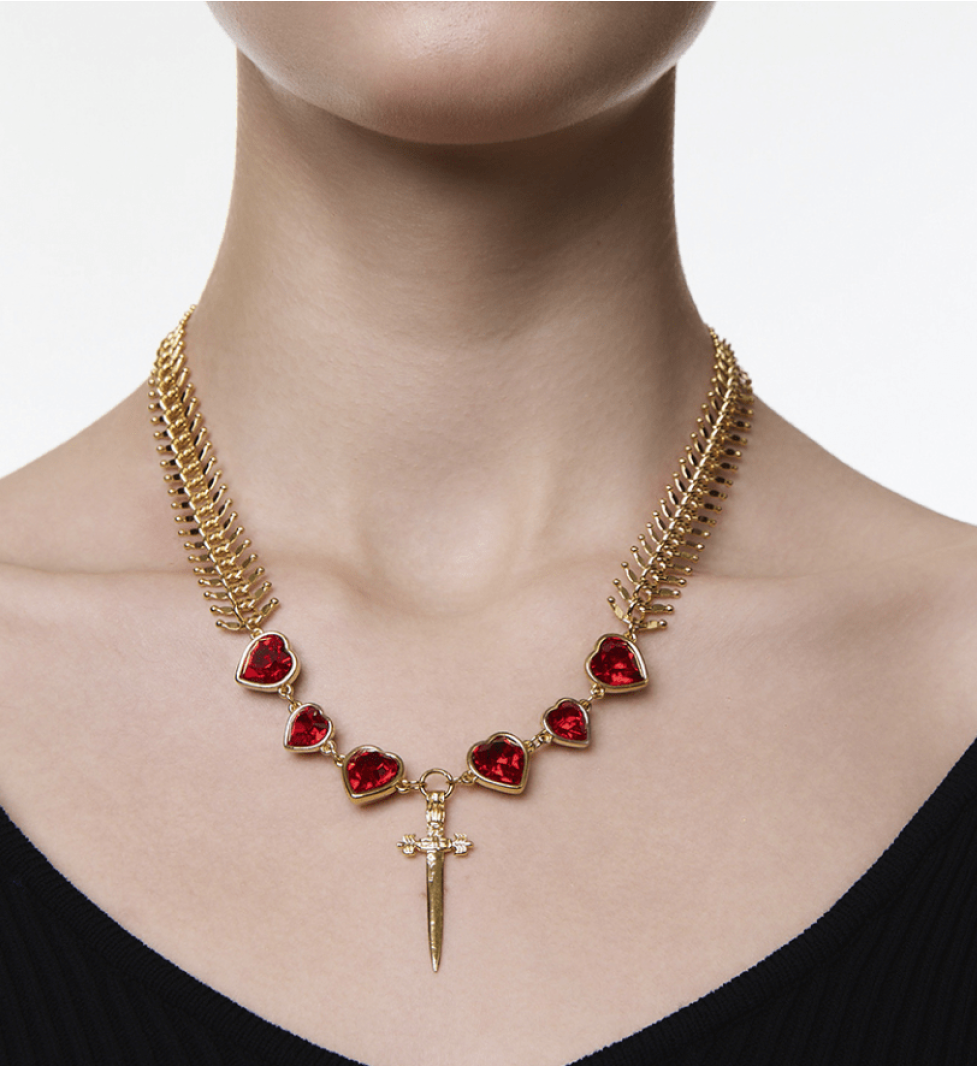 Ожерелье Grains De Verre "SWORD AND HEARTS" Red  Gold