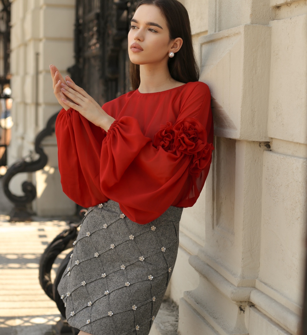 GURANDA Red blouse with flower