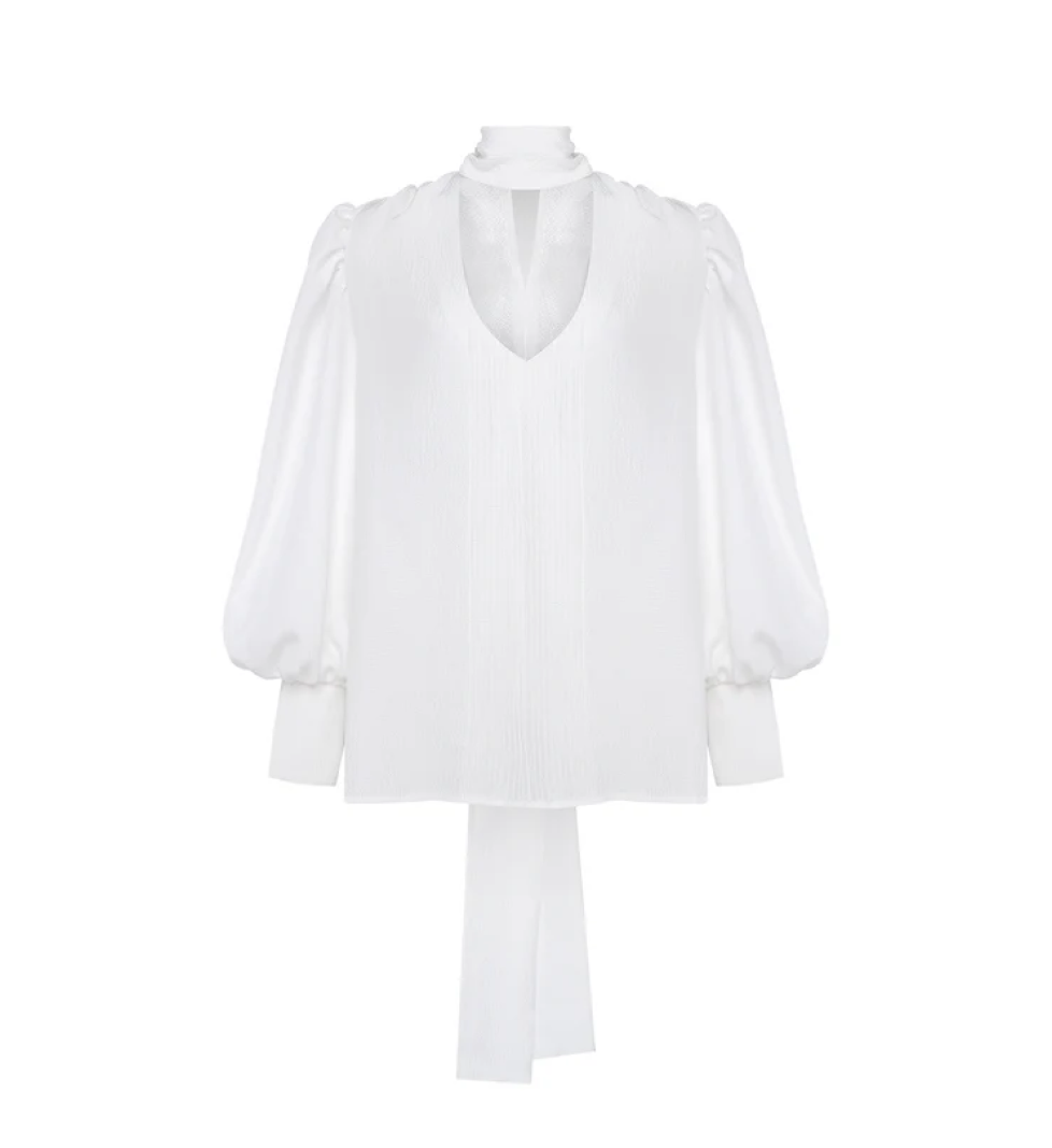 GURANDA Silk Blouse with Bow white
