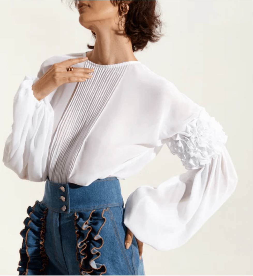 GURANDA White Ruffled Blouse