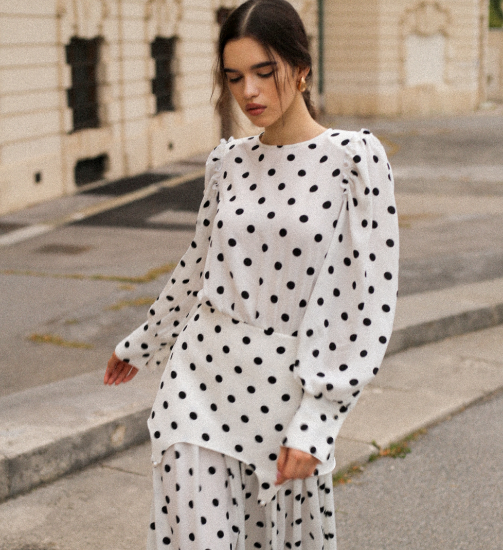GURANDA Polka dot dress maxi milk
