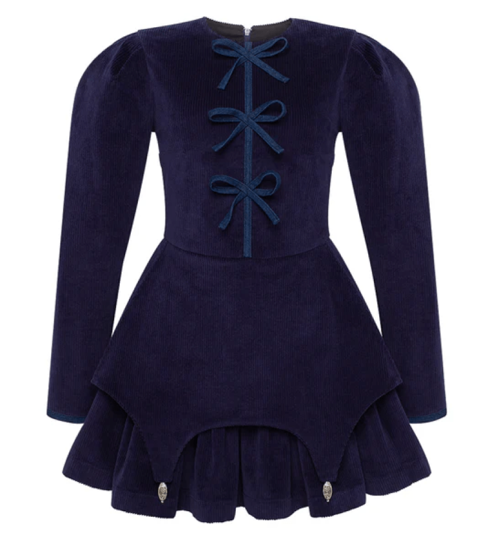 GURANDA Velvet dress with decorations navy blue