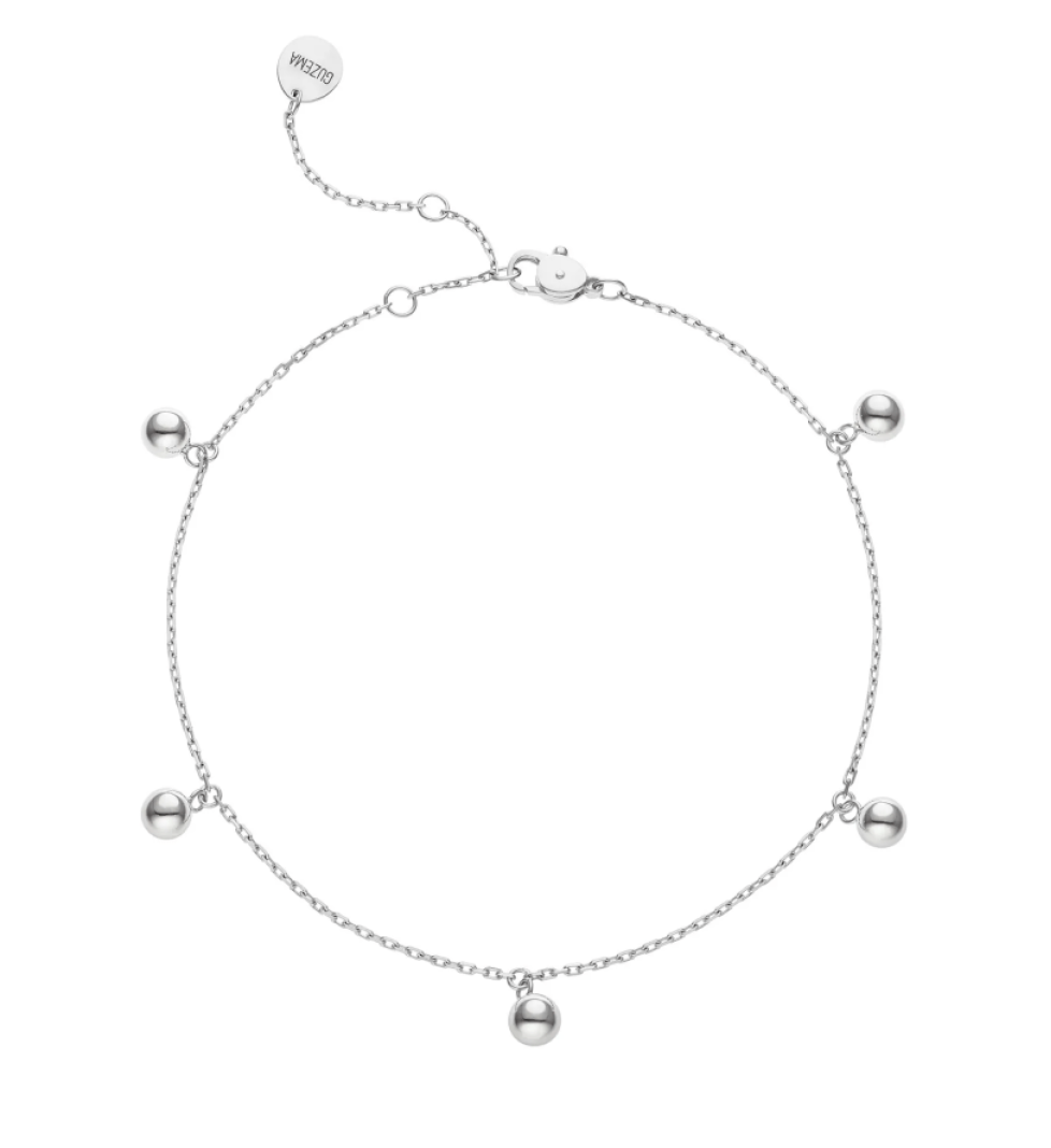 GUZEMA ankle bracelet, 5 balls White Gold