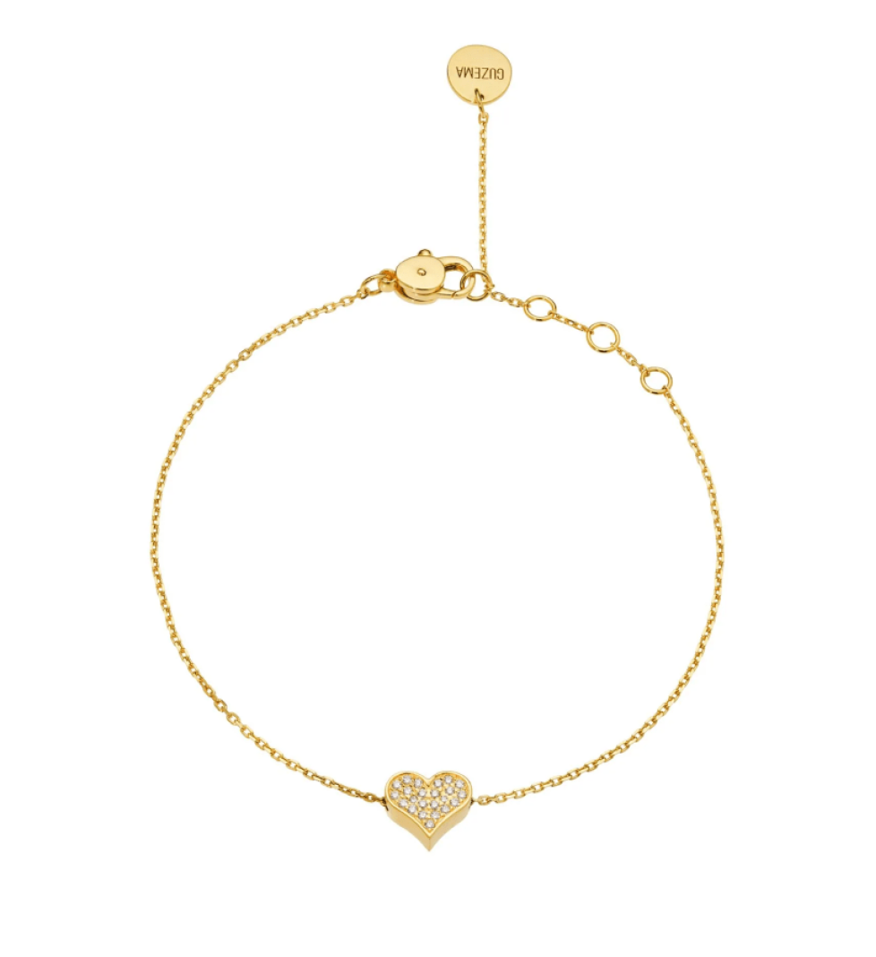 GUZEMA clasp bracelet, heart with diamonds Gold