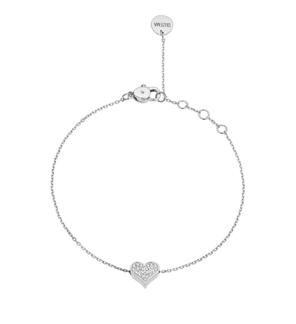 GUZEMA clasp bracelet, heart with diamonds White Gold