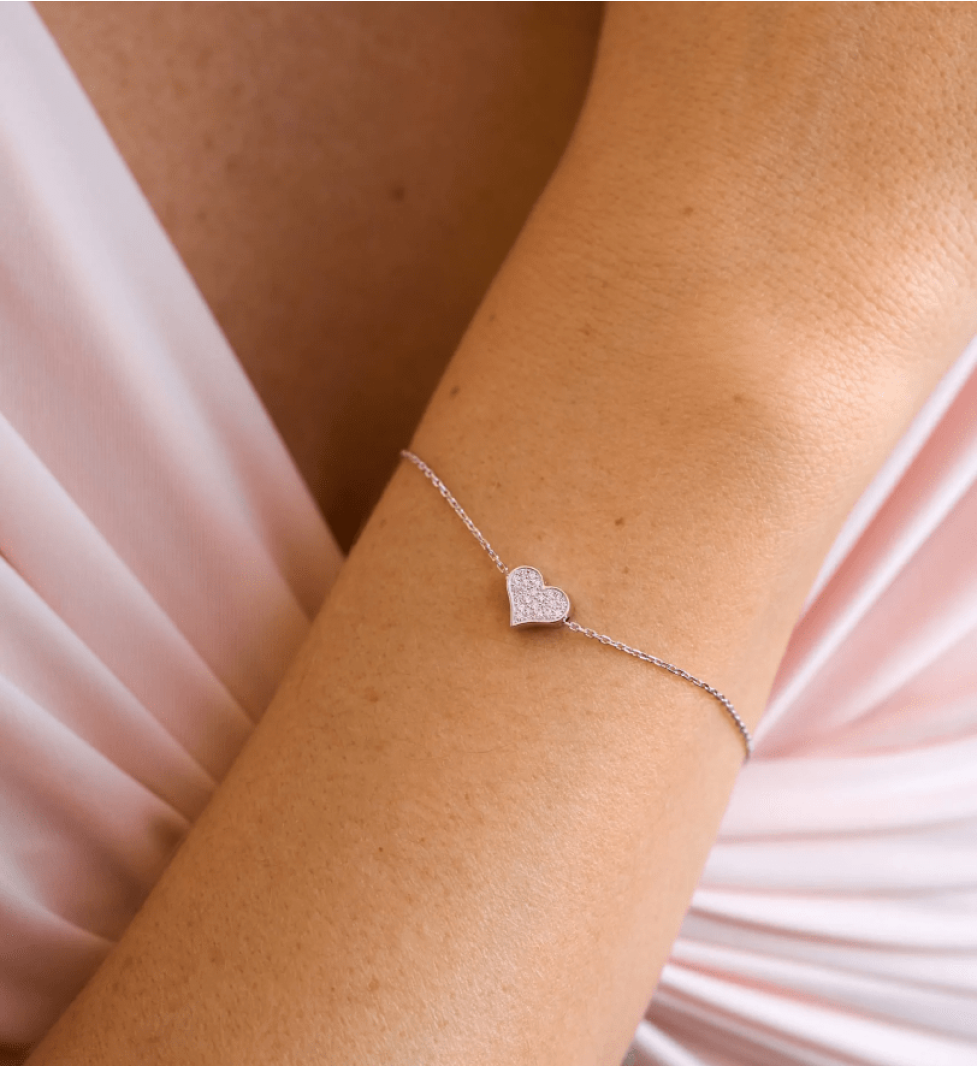 GUZEMA clasp bracelet, heart with diamonds White Gold
