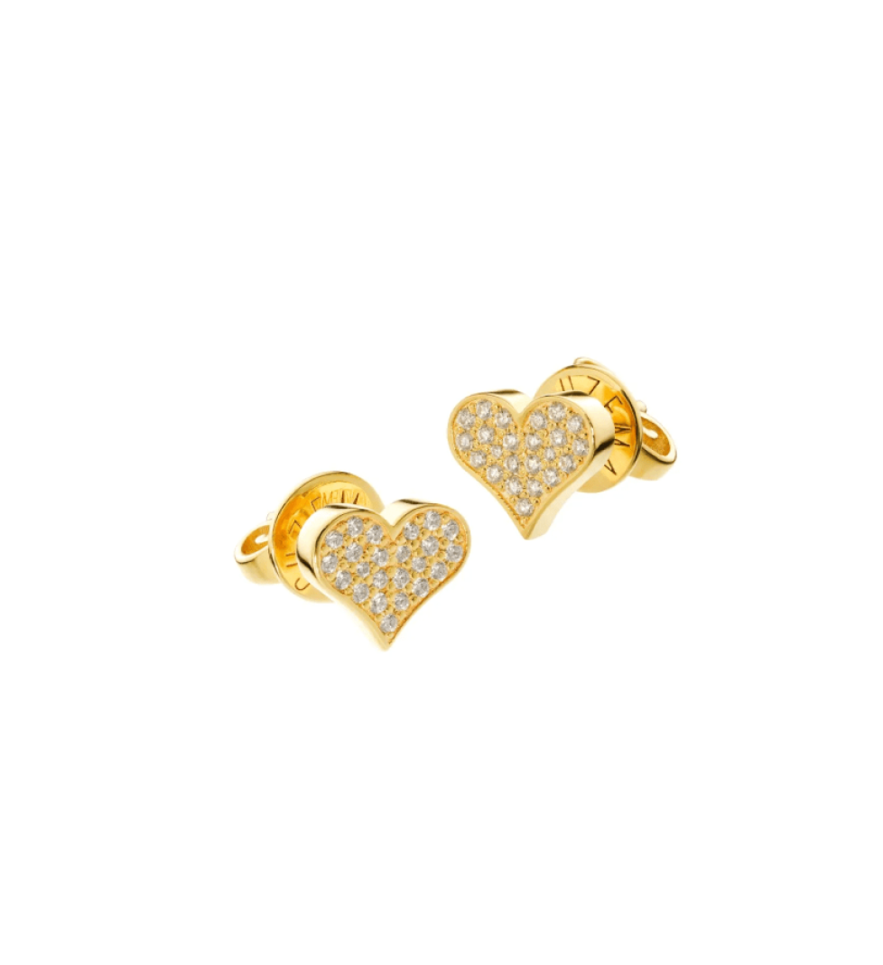 GUZEMA earrings, heart with diamonds Gold