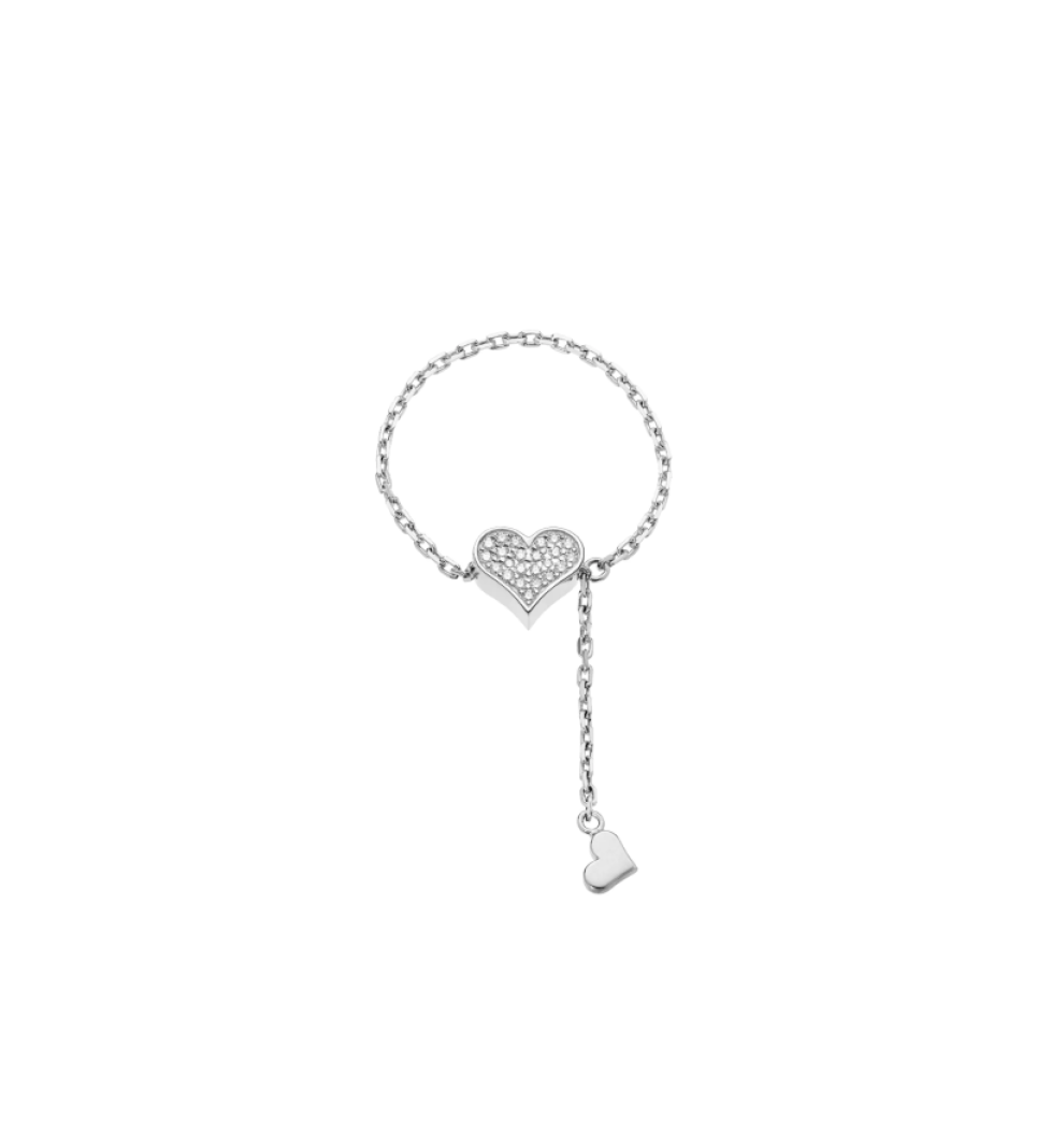 GUZEMA transforming ring, heart with diamonds on a chain White Gold