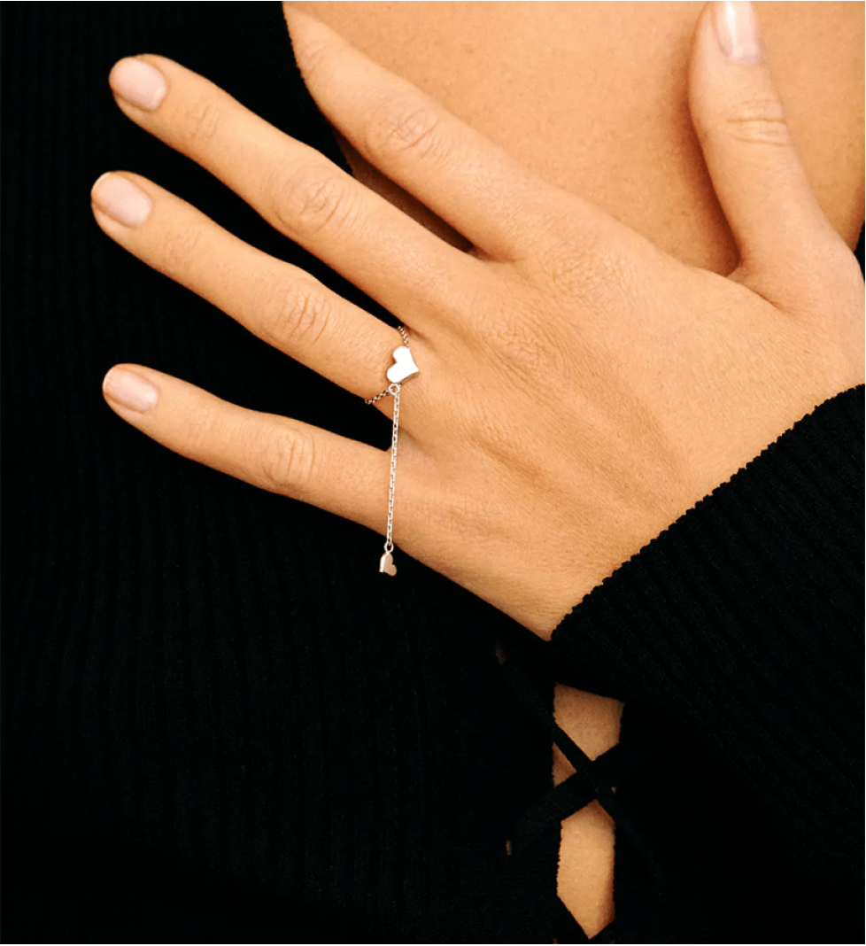 GUZEMA transforming ring, heart on a chain White Gold